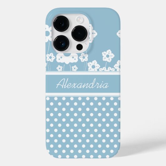 Girly White Flowers and Polka Dots on Light Blue Case-Mate iPhone Case (Achterkant)