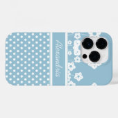 Girly White Flowers and Polka Dots on Light Blue Case-Mate iPhone Case (Achterkant (horizontaal))