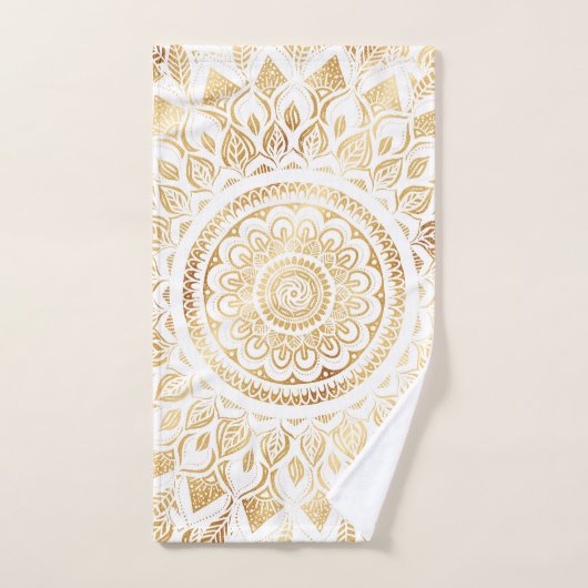 Girly White Gold Mandala Floral Bad Handdoek (Handdoek)