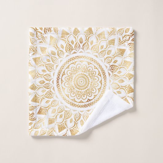 Girly White Gold Mandala Floral Bad Handdoek (Wasdoekje)