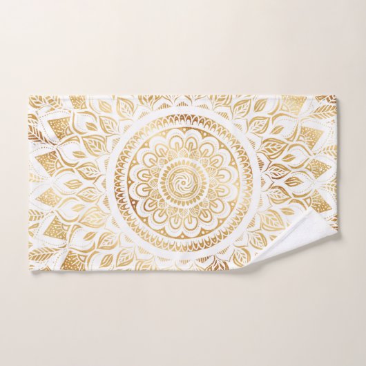 Girly White Gold Mandala Floral Bad Handdoek (Handdoek)