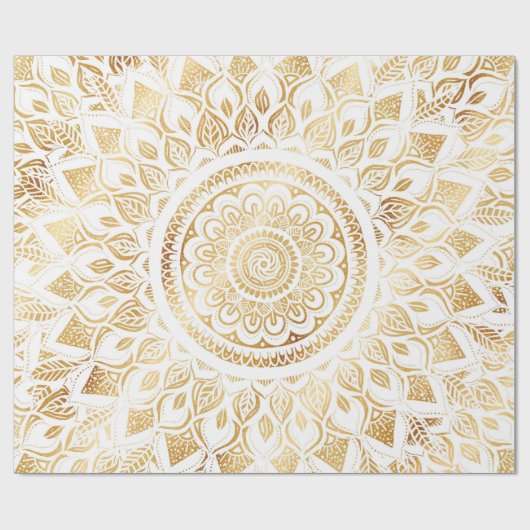Girly White Gold Mandala Floral Cadeaupapier (Vlak)