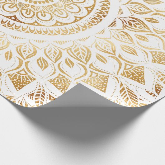 Girly White Gold Mandala Floral Cadeaupapier (Hoek)