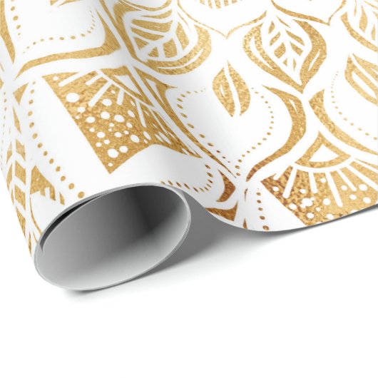 Girly White Gold Mandala Floral Cadeaupapier (Rol Hoek)