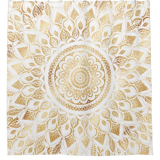 Girly White Gold Mandala Floral Douchegordijn (Voorkant)