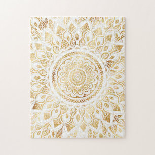 Girly White Gold Mandala Floral Legpuzzel