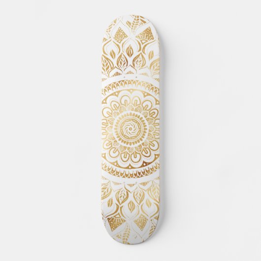 Girly White Gold Mandala Floral Persoonlijk Skateboard (Voorkant)