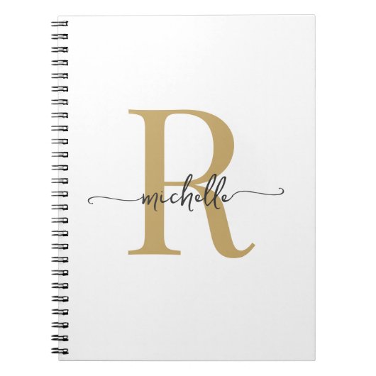 Girly White Gold Modern Script Monogram Naam Notitieboek (Voorkant)