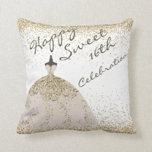 Girly White Golden Big Gown Sweet 16e verjaardag Kussen