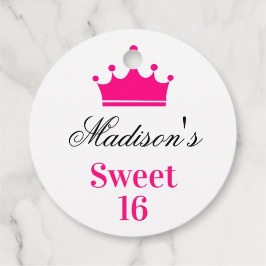 Girly White Hot Pink Sweet 16 Princess Crown Name Bedankjes Labels (Achterkant)