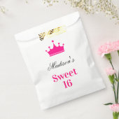 Girly White Hot Pink Sweet 16 Princess Crown Name Bedankzakje (Gezegeld)