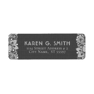 Girly White Lace & Black Linen Burlap Texture Etiket