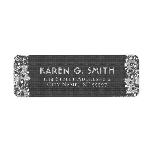 Girly White Lace & Black Linen Burlap Texture Etiket (Voorkant)