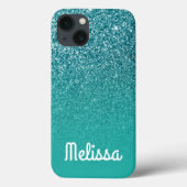 Girly White Personalized Turquoise Ombre Glitter Case-Mate iPhone Case (Achterkant)