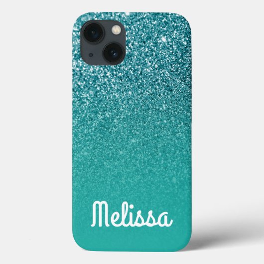 Girly White Personalized Turquoise Ombre Glitter Case-Mate iPhone Case (Achterkant)