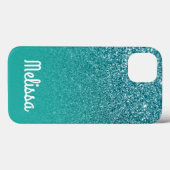 Girly White Personalized Turquoise Ombre Glitter Case-Mate iPhone Case (Achterkant (horizontaal))