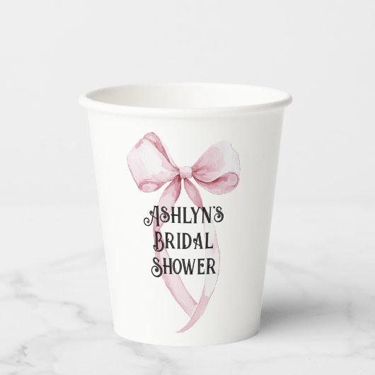 Girly White Pink Bow Vrijgezellenfeest Papieren Bekers (Voorkant)