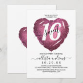 Girly White Pink Glitter Heart Ballon Sweet 16 Kaart (Voorkant / Achterkant)