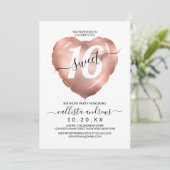Girly White Rose Gold Foil Heart Ballon Sweet 16 Kaart (Staand voorkant)