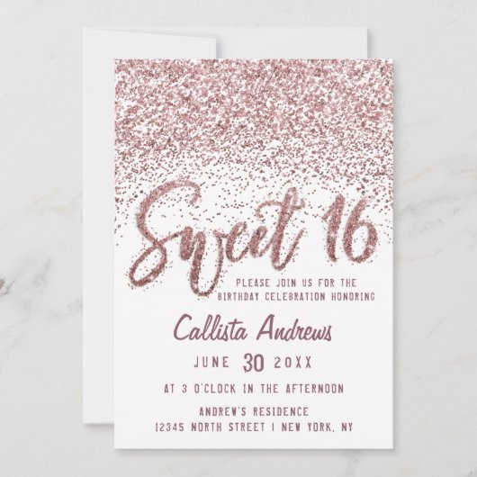 Girly White Rose Gold Scattered Glitter Sweet 16 Kaart (Voorkant)