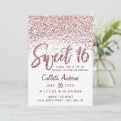 Girly White Rose Gold Scattered Glitter Sweet 16 Kaart (Staand voorkant)