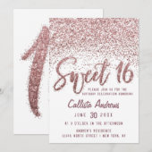 Girly White Rose Gold Scattered Glitter Sweet 16 Kaart (Voorkant / Achterkant)