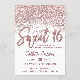 Girly White Rose Gold Scattered Glitter Sweet 16 Kaart