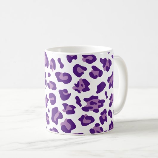 Girly White Royal Paars en Lavender Leopard Koffiemok (Voorkant rechts)