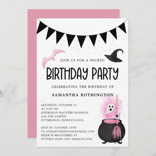 Girly Wicked verjaardagsfeestje uitnodiging (Voorkant / Achterkant)