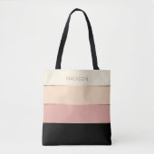 Girly Wide Stripes Gold Monogram Naam Tote Bag (Voorkant)