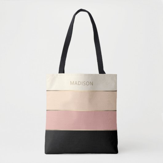 Girly Wide Stripes Gold Monogram Naam Tote Bag (Voorkant)