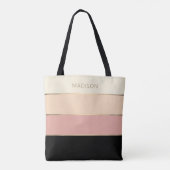 Girly Wide Stripes Gold Monogram Naam Tote Bag (Achterkant)