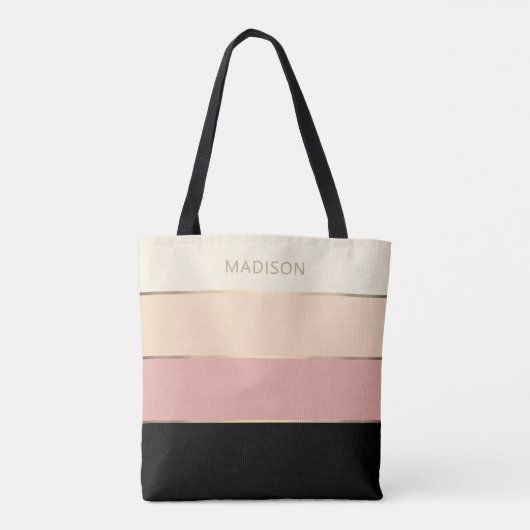 Girly Wide Stripes Gold Monogram Naam Tote Bag (Achterkant)