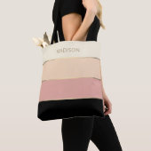 Girly Wide Stripes Gold Monogram Naam Tote Bag (Dichtbij)