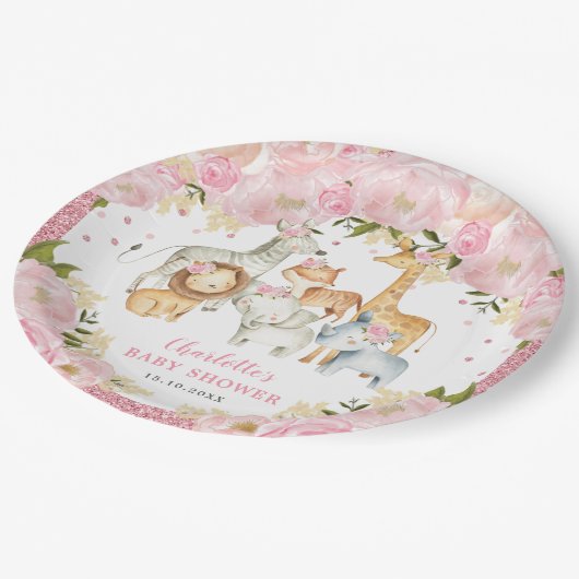 Girly Wild Baby Animals Oerwoud Safari Birthday Papieren Bordje (Gekanteld)