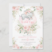 Girly Wild One Elephant Blush Floral 1e verjaardag Kaart (Voorkant)