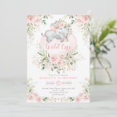 Girly Wild One Elephant Blush Floral 1e verjaardag Kaart (Staand voorkant)