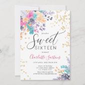 Girly wilde bloemen bloemengoud script lief 16 kaart (Voorkant)