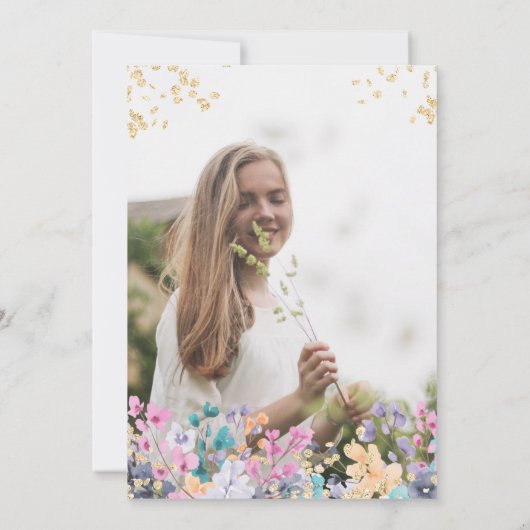 Girly wilde bloemen bloemengoud script lief 16 kaart (Achterkant)