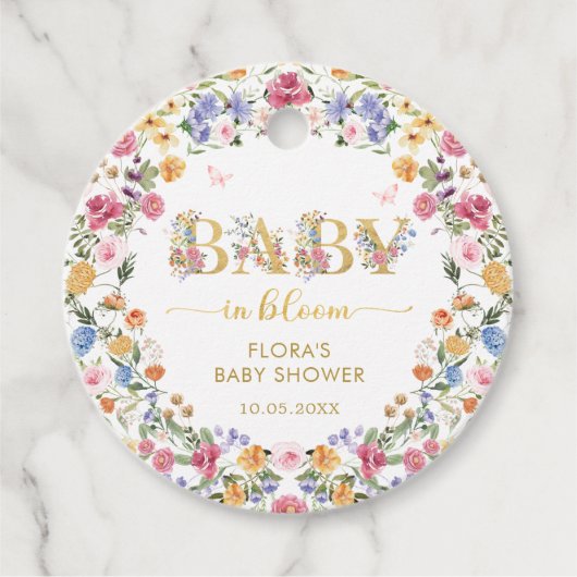 Girly Wildflower Garden Baby in Bloom Dank je Bedankjes Labels (Voorkant)