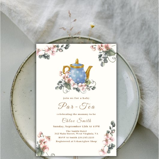 Girly Wildflower Par-Tea Baby shower Kaart
