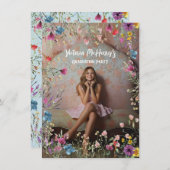 Girly Wildflower Pastel Afstudeerfeest Kaart (Voorkant / Achterkant)