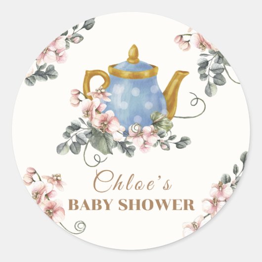 Girly Wildflower Tea Baby shower Ronde Sticker (Voorkant)