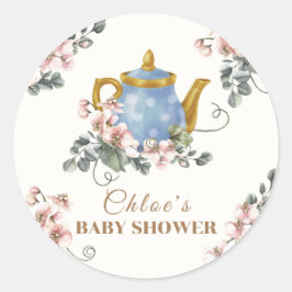  Girly Wildflower Tea Baby shower Ronde Sticker