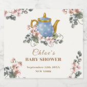  Girly Wildflower Tea Baby shower Sparkling Wijnetiket (Enkel label)