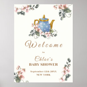 Girly Wildflower Tea Baby shower Welkom Poster