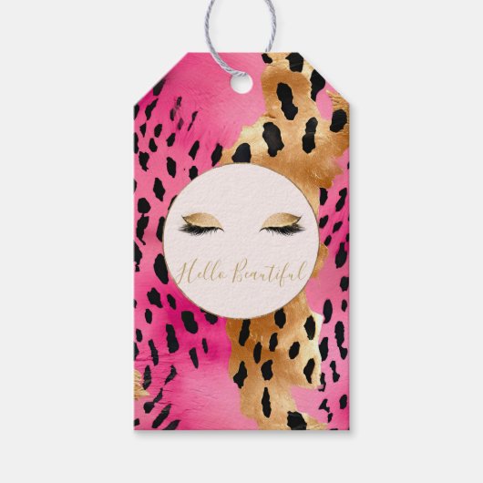 Girly Wimpers Roze Glam Goud Sparkle Leopard Cadeaulabel (Voorkant)