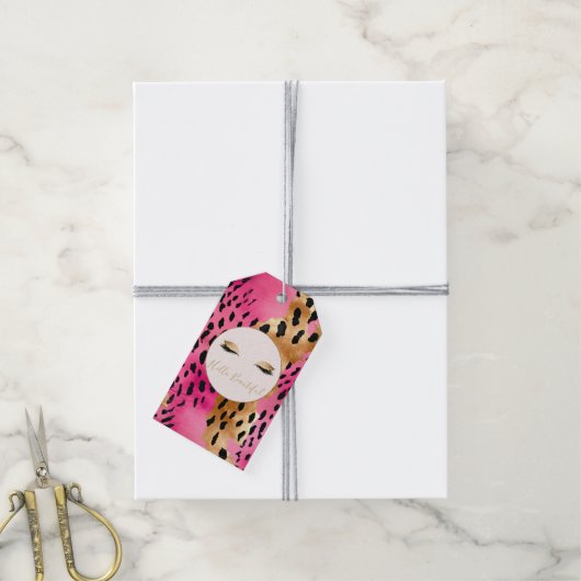Girly Wimpers Roze Glam Goud Sparkle Leopard Cadeaulabel (Met Touw)