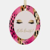 Girly Wimpers Roze Glam Goud Sparkle Leopard Keramisch Ornament (Rechts)