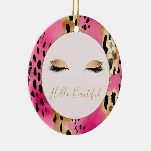 Girly Wimpers Roze Glam Goud Sparkle Leopard Keramisch Ornament (Rechts)